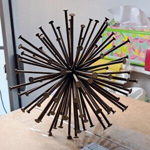 MIDCENTURY MODERN BRUTALIST NAIL ART SCULPTURE Metal Sunburst Tabletop Sphere
